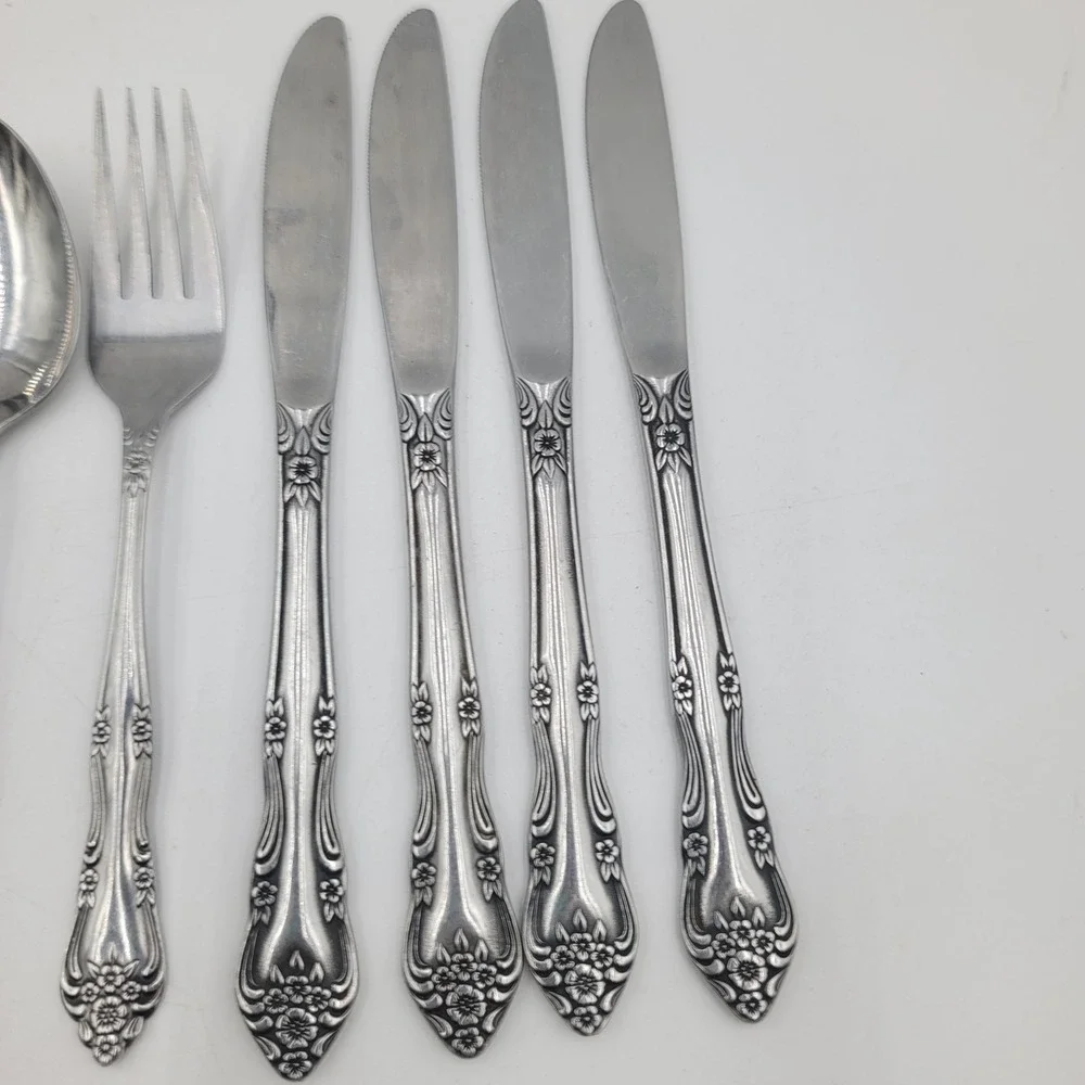 14pc Stanley Roberts Dream Rose Stainless Flatware Set Spoons Fork Knives Korea